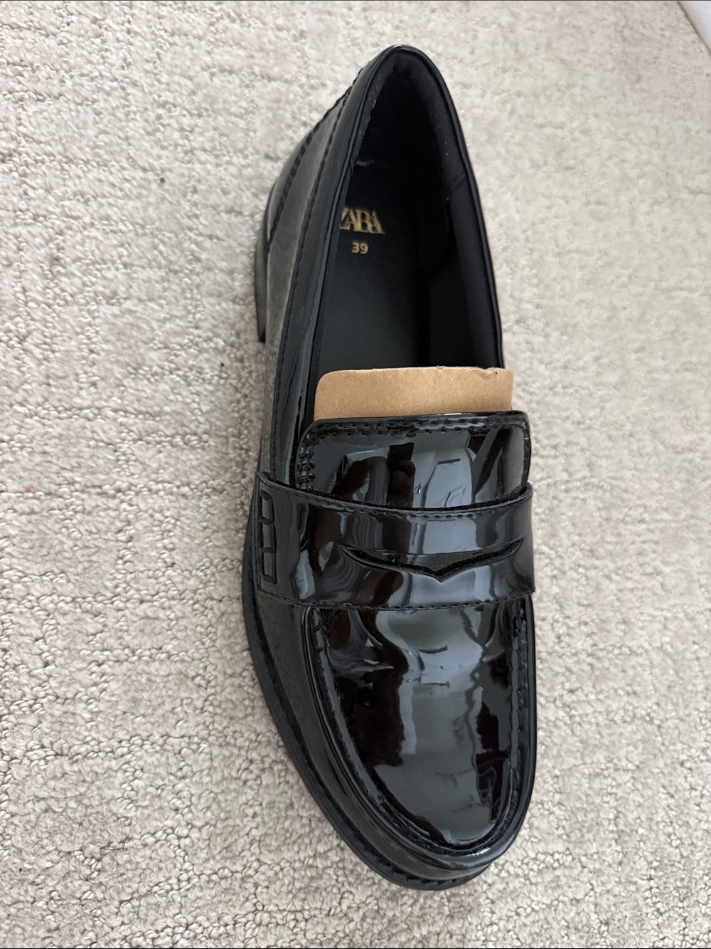 Zara Black Gloss Patent Penny Loafers